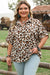 Camisa abotonada de manga corta con estampado de leopardo de talla grande de talla grande