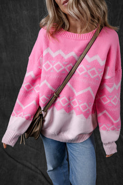 Maglione di spalla geometrica azteca occidentale rosa