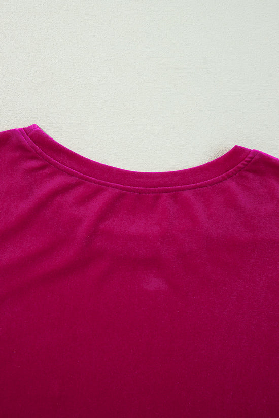 Velvet solido rosso rosa arruffato a due pezzi set