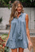 Beau Blue Bowknot Neck sin mangas con volantes Vestido de chambray