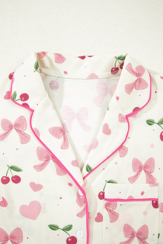 Floral Print Contrast Pipping Short Pajamas Set