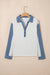 Light Grey Denim Patchwork Buttoned Polo Collar Long Sleeve Top