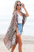 Apricot estampado floral manga corta abierta del frente suelto kimono suelto