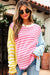 Mulicolor Block Block listrado retalhos de retalhos Dolman Sleeve Slit Sweater