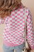 Botões quadriculados rosa colar V de pescoço Drop Sweater