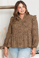 Decoración de hombro con volantes de leopardo Top babydoll de talla grande