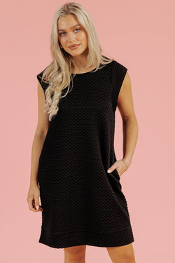 Camiseta de manga con textura negra Camiseta Mini Vestido