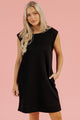 Camiseta de manga con textura negra Camiseta Mini Vestido