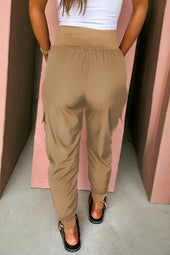 Camel Elastic High Waist Pocketed Cargo Jogger Pants