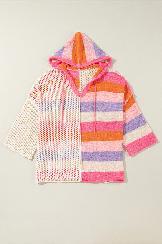 Caro amante bege de tamanho grande colorblock v pescoço com capuz