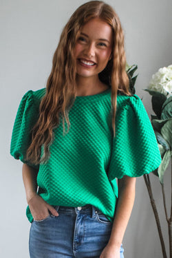 Blusa manica a soffitto con tesura solida verde di mare
