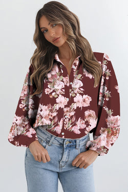 Camisa ligera con mangas abullonadas y estampado floral naranja