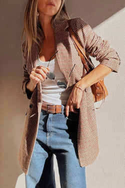 Blazer de collar de solapa de pecho de pecho marrón