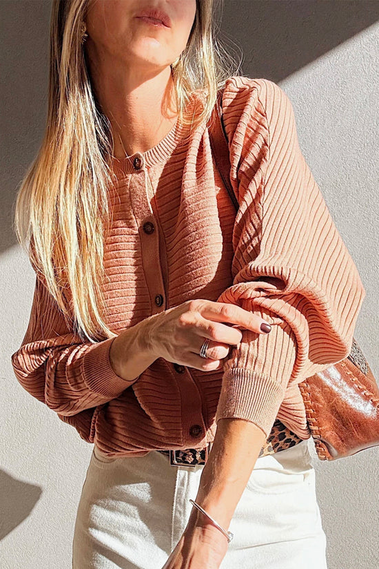 Pulsante a costola a costola rosa alberico anteriore Dolman Sleeve maglione cardigan