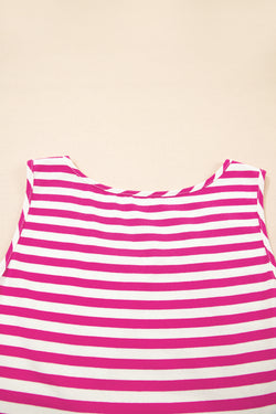 Sky Blue Stripe U Neck Maneveless Fit Fit Mini Vestido