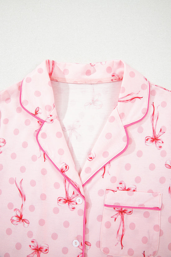 Floral Print Contrast Pipping Short Pajamas Set