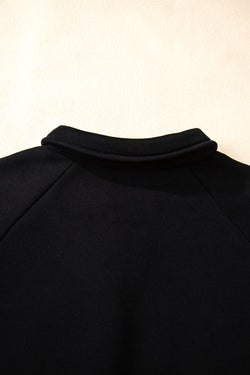 Black Solid Collared Sweatshirt and High Waist Pants Active Set