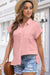 Pink Solid Color Cuffed Short Sleeve Shirt