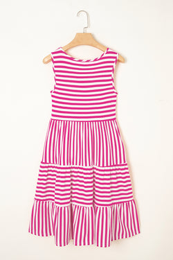 Sky Blue Stripe U Neck Maneveless Fit Fit Mini Vestido
