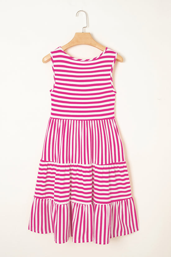 Sky Blue Stripe U Neck Maneveless Fit Fit Mini Vestido