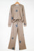 Khaki Retro Star Print Loose Long Sleeve Drawstring Wide Leg 2pcs Lounge Set