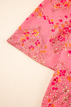 Stampa floreale rosso rosa a manica corta camicia sciolta