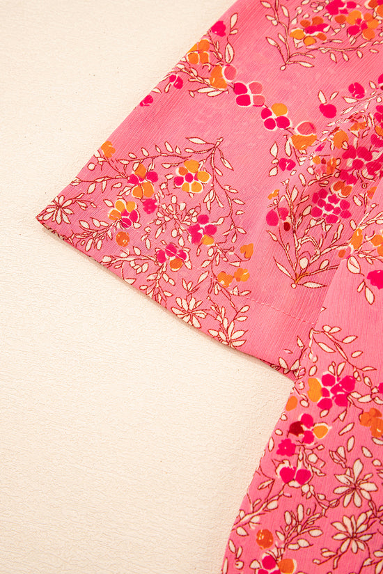 Stampa floreale rosso rosa a manica corta camicia sciolta