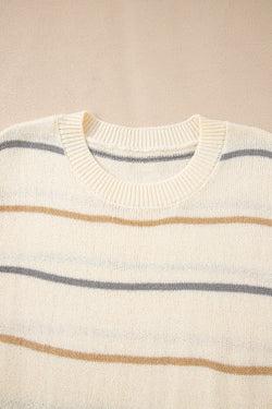 Multicolour Striped Print Drop Shoulder Shift Sweater Mini Dress