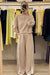 Oatmeal Varsity Striped Detail Crewneck Pullover Elastic Sweatpants 2pcs Outfit