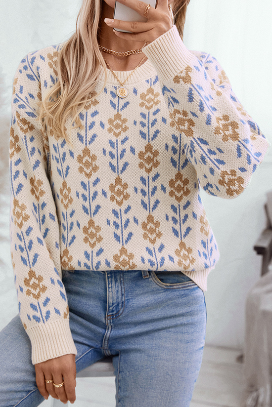 Maglione di alia dell'equipaggio floreale di albicocche