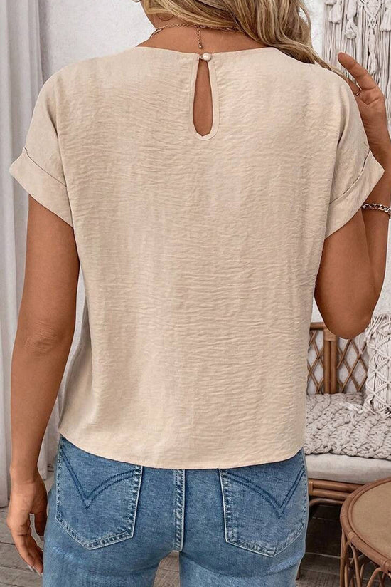 Parchemin de couleur unie nouée Hem Blouse à manches courtes