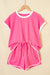 Ensemble 2 pièces de short à cordon de serrage avec bordure en bloc de couleur texturé rose vif