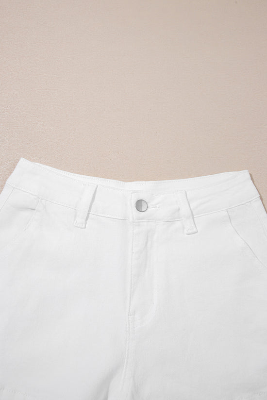 Sail Blue Shorts de jean de la taille haute de l'ourlet feston
