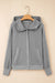 Gray Waffle Splicing Zip Up Front Button Hooded Jacket