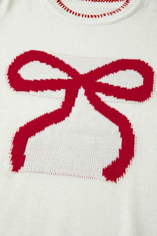 Maglie di contrasto con pattern di prua bianca a pausa maglione grafico sciolto