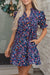Blue Wild Daisy Floral Split Neck Short Puff Sleeve Mini Dress