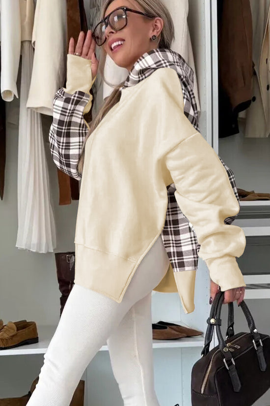 Felpa con spacco laterale patchwork scozzese