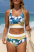 Green Floral Print Racerback Cutout High Taist 2pcs Bikini
