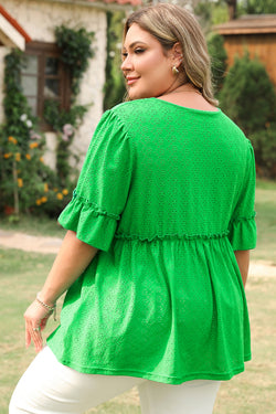 Blusa babydoll a manica corta a trama verde