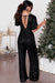 Black Sequin V Neck Flutter Sleeve Wide Leg Jumpsuit