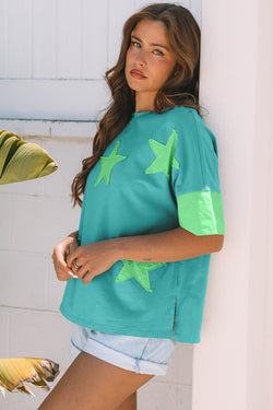 Camiseta de gran tamaño de la estrella de mezclilla de mezclilla de mezclilla aruba