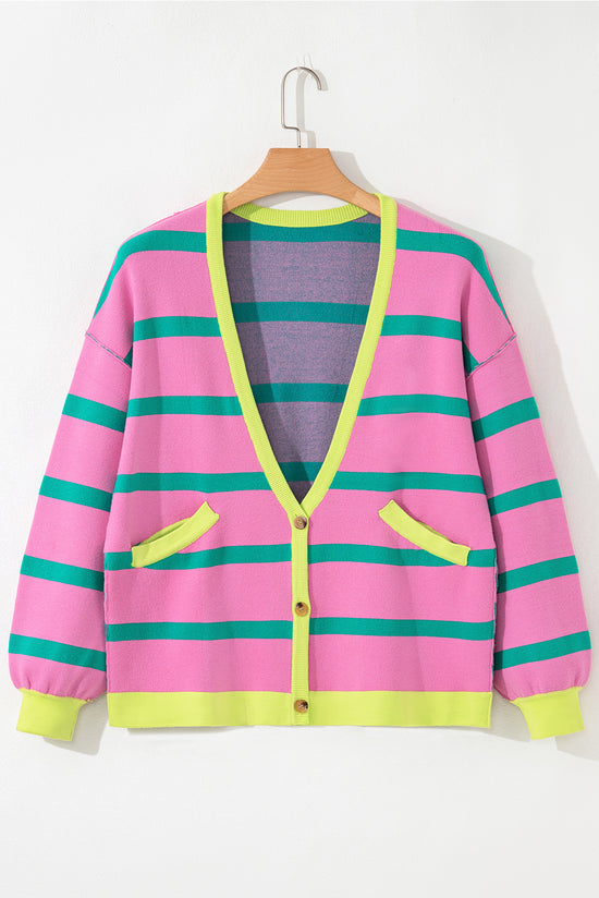 Striscia rosa colorblock goccia con spalla abbottonata cardigan