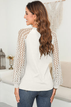 Lace Patchwork Long Raglan Sleeve Pleated Top