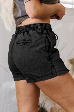 Pantalones cortos de mezclilla de cintura alta en cordón negro