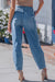 Sky Blue Medium Wash Cuffed Barrel Jeans