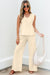 Beige Solid Color Tank Top and Smocked Waist Pants Set