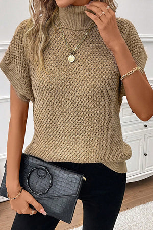 Pale Khaki Coutre à col roulé Pull à manches courtes