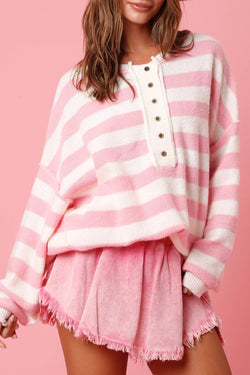 Stripe Pink Half Bottons Drop Callo maglione