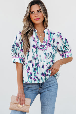 Purple Floral Ricrac rivestimento a mezza manica