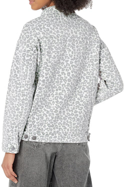 Giacca in denim tasca con lembo leopardata bianca